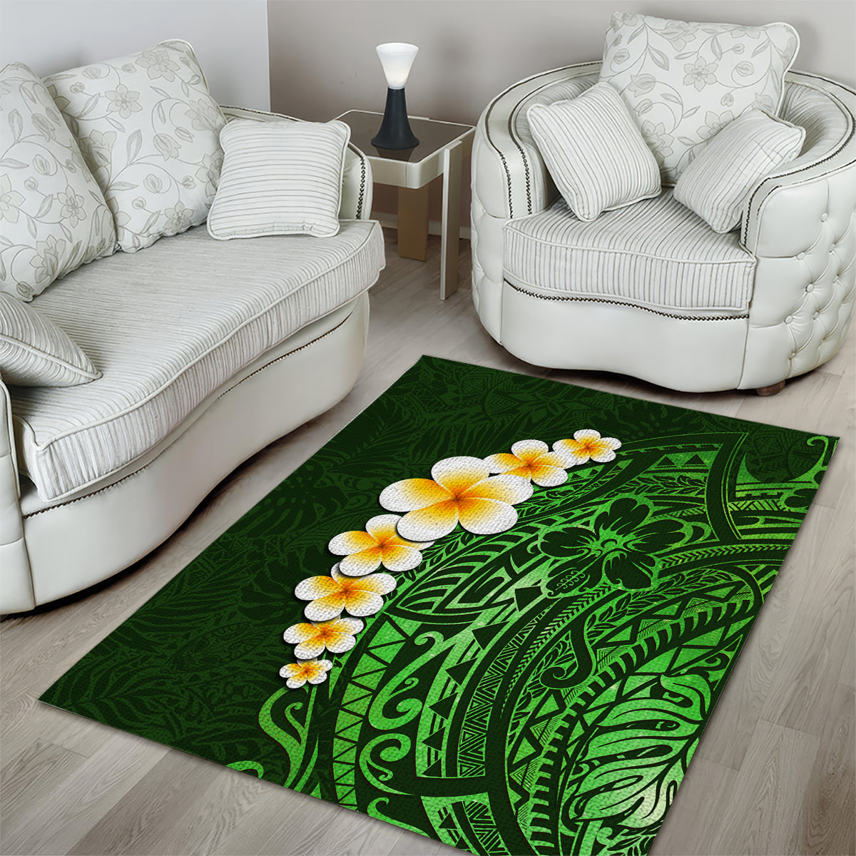 Green Polynesia Area Rug Plumeria Tropical Leaves With Galaxy Polynesian Art LT14 - Polynesian Pride