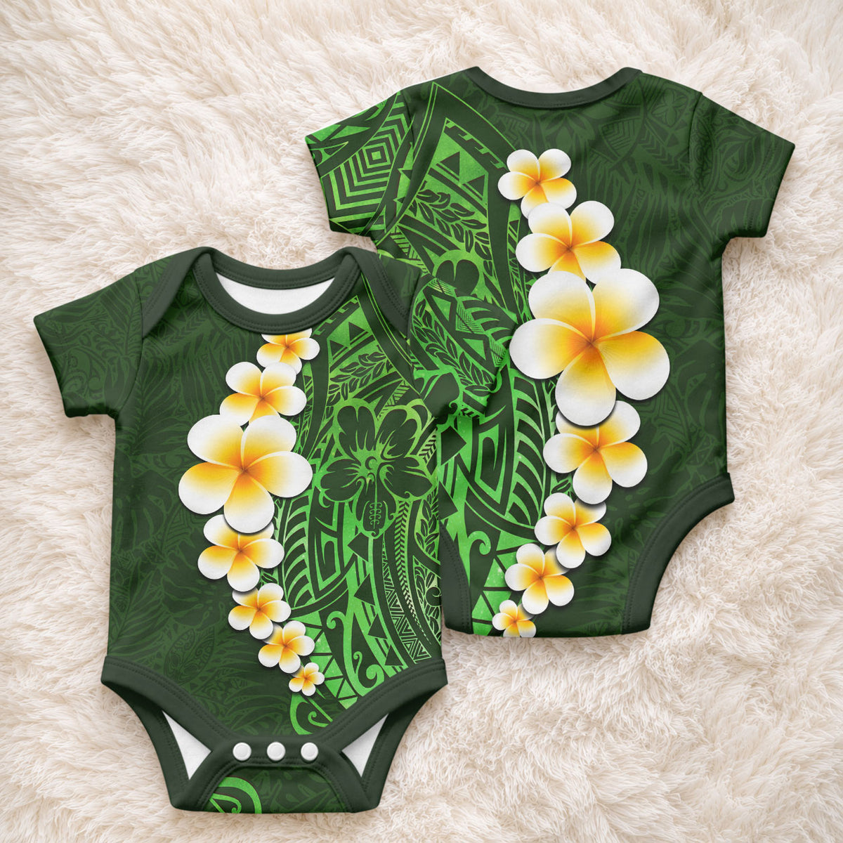 Green Tropical Plumeria With Galaxy Polynesian Art Baby Onesie