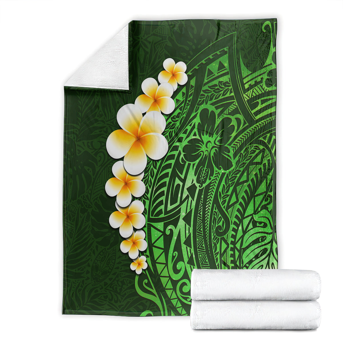 Green Polynesia Blanket Plumeria Tropical Leaves With Galaxy Polynesian Art LT14 - Polynesian Pride