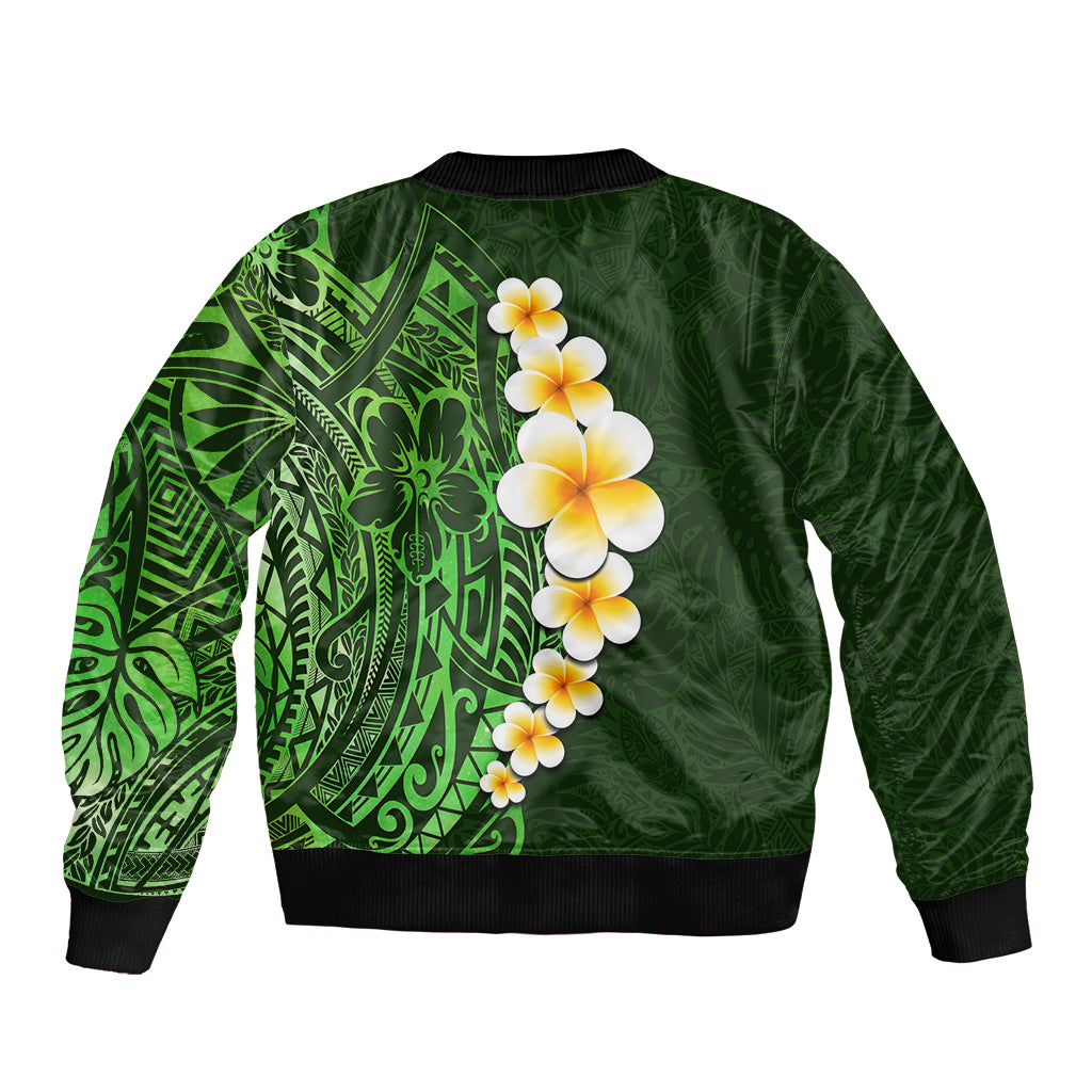 Green Polynesia Bomber Jacket Plumeria Tropical Leaves With Galaxy Polynesian Art LT14 - Polynesian Pride