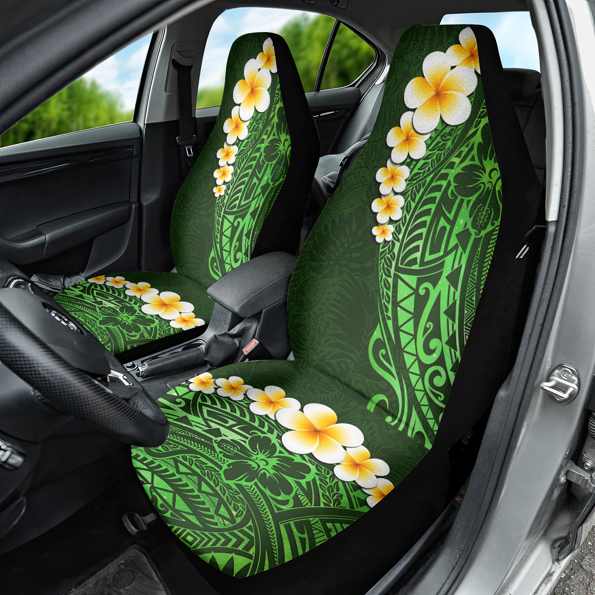 Green Polynesia Car Seat Cover Plumeria Tropical Leaves With Galaxy Polynesian Art LT14 - Polynesian Pride