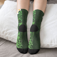Green Tropical Plumeria With Galaxy Polynesian Art Crew Socks LT14 - Polynesian Pride