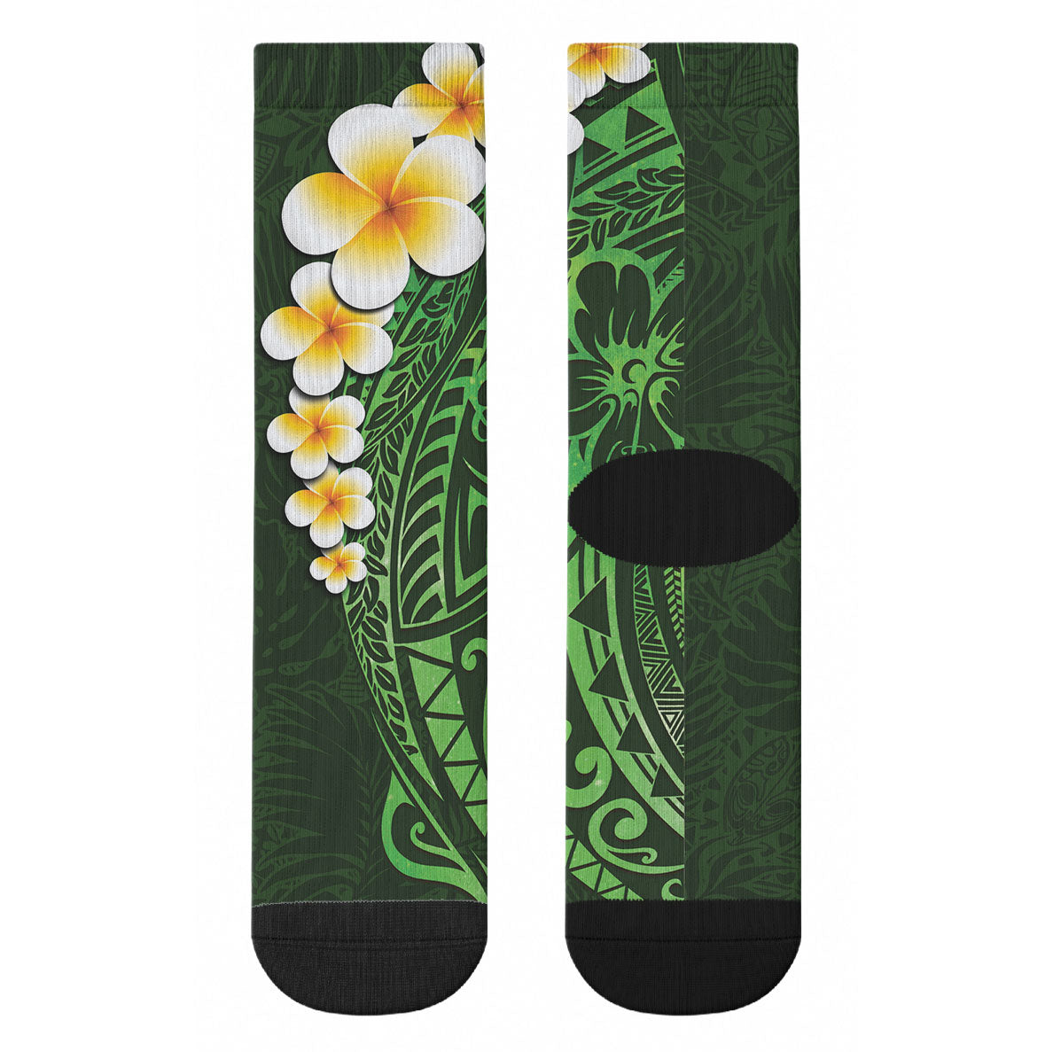 Green Tropical Plumeria With Galaxy Polynesian Art Crew Socks LT14 - Polynesian Pride