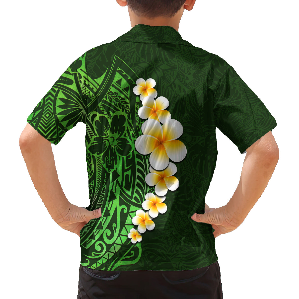 Green Polynesia Family Matching Tank Maxi Dress and Hawaiian Shirt Plumeria Tropical Leaves With Galaxy Polynesian Art LT14 - Polynesian Pride