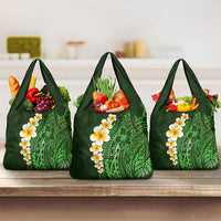 Green Polynesia Grocery Bag Plumeria Tropical Leaves With Galaxy Polynesian Art LT14 3-pack One Size Green - Polynesian Pride