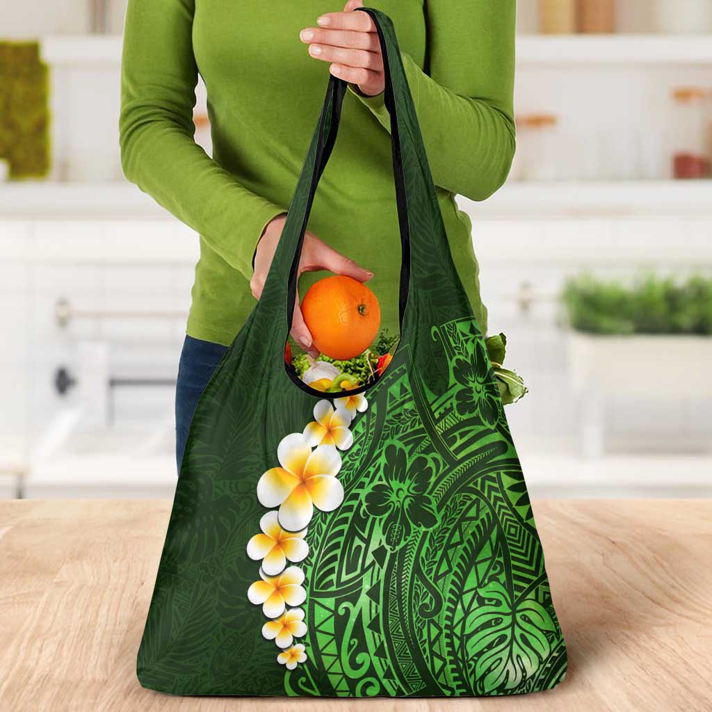 Green Polynesia Grocery Bag Plumeria Tropical Leaves With Galaxy Polynesian Art LT14 - Polynesian Pride