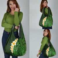 Green Polynesia Grocery Bag Plumeria Tropical Leaves With Galaxy Polynesian Art LT14 - Polynesian Pride
