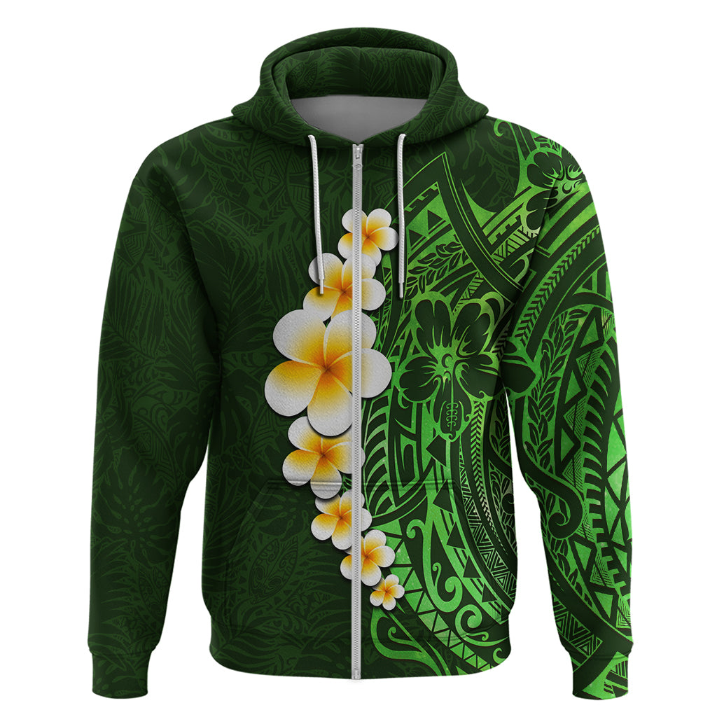 Green Polynesia Hoodie Plumeria Tropical Leaves With Galaxy Polynesian Art LT14 Zip Hoodie Green - Polynesian Pride