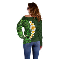 Green Polynesia Off Shoulder Sweater Plumeria Tropical Leaves With Galaxy Polynesian Art LT14 - Polynesian Pride