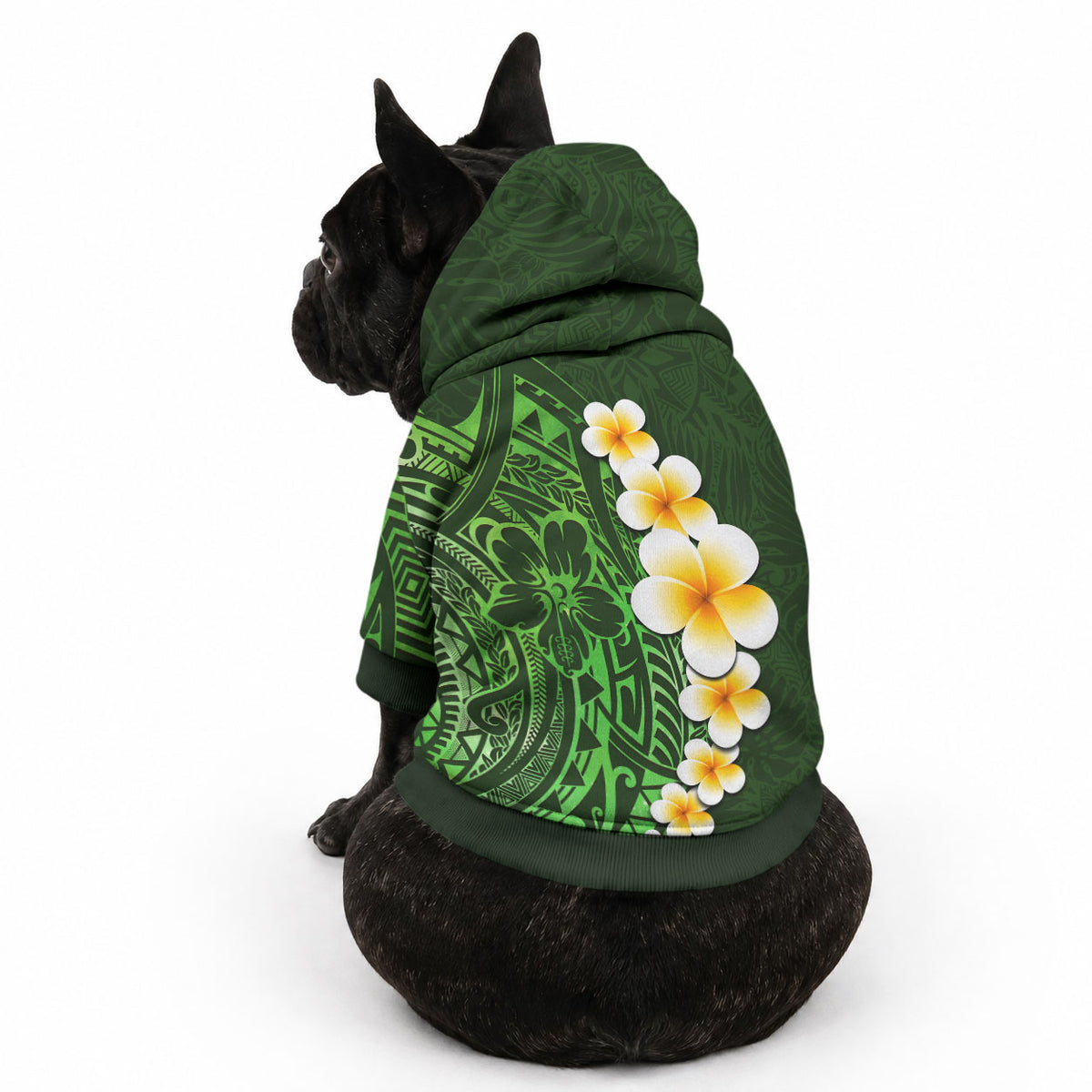 Green Tropical Plumeria With Galaxy Polynesian Art Pet Hoodie