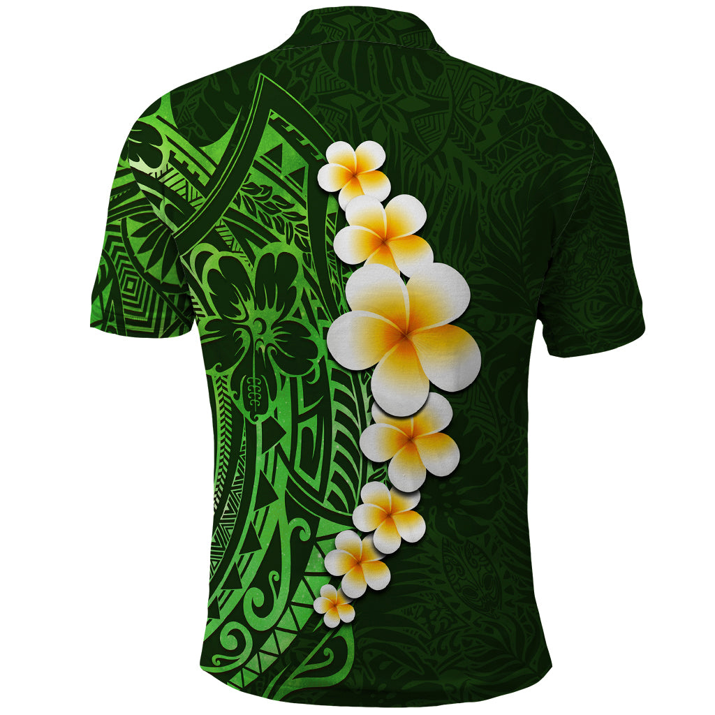 Green Polynesia Polo Shirt Plumeria Tropical Leaves With Galaxy Polynesian Art LT14 - Polynesian Pride