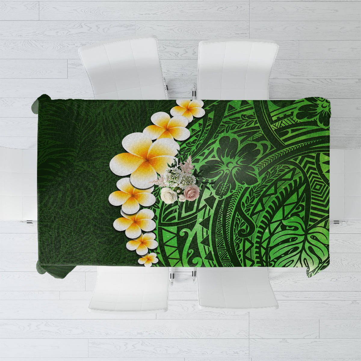 Green Polynesia Tablecloth Plumeria Tropical Leaves With Galaxy Polynesian Art LT14 Green - Polynesian Pride