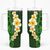 Green Polynesia Tumbler With Handle Plumeria Tropical Leaves With Galaxy Polynesian Art