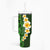 Green Polynesia Tumbler With Handle Plumeria Tropical Leaves With Galaxy Polynesian Art