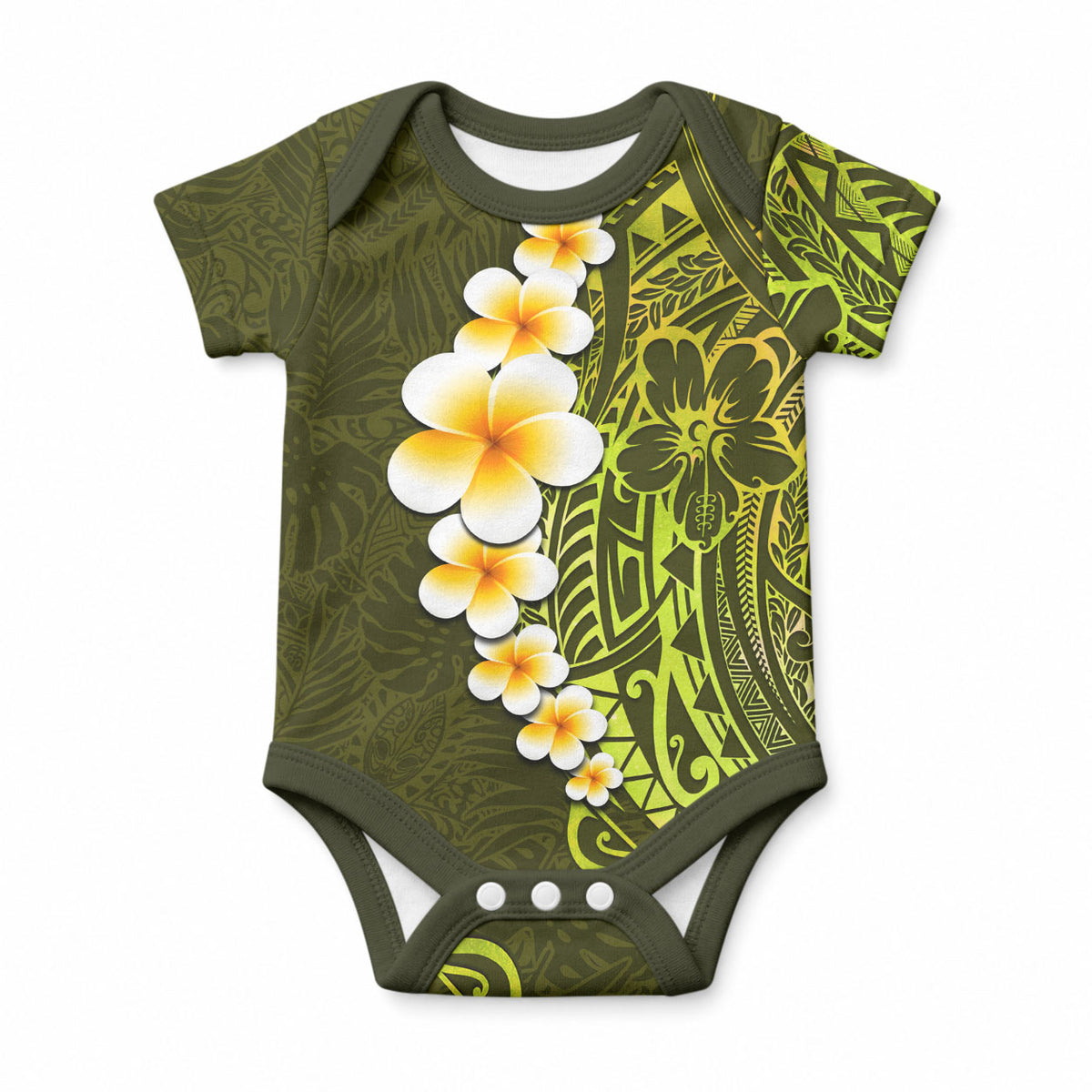 Lime Green Tropical Plumeria With Galaxy Polynesian Art Baby Onesie