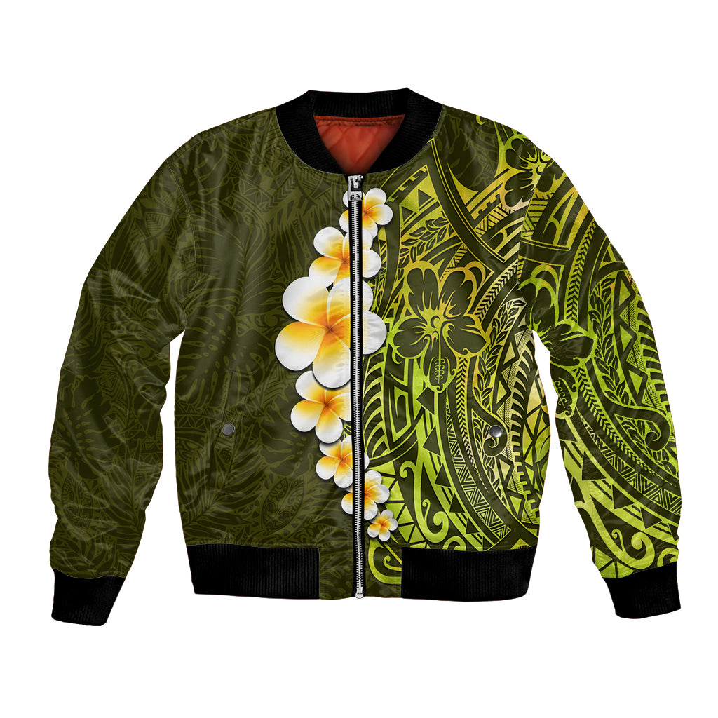 Lime Green Tropical Plumeria With Galaxy Polynesian Art Bomber Jacket LT14 Unisex Lime Green - Polynesian Pride