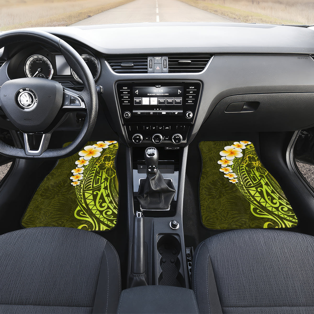 Lime Green Tropical Plumeria With Galaxy Polynesian Art Car Mats LT14 - Polynesian Pride
