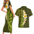 Lime Green Tropical Plumeria With Galaxy Polynesian Art Couples Matching Short Sleeve Bodycon Dress and Hawaiian Shirt LT14 - Polynesian Pride