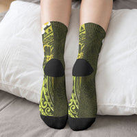 Lime Green Tropical Plumeria With Galaxy Polynesian Art Crew Socks LT14 - Polynesian Pride