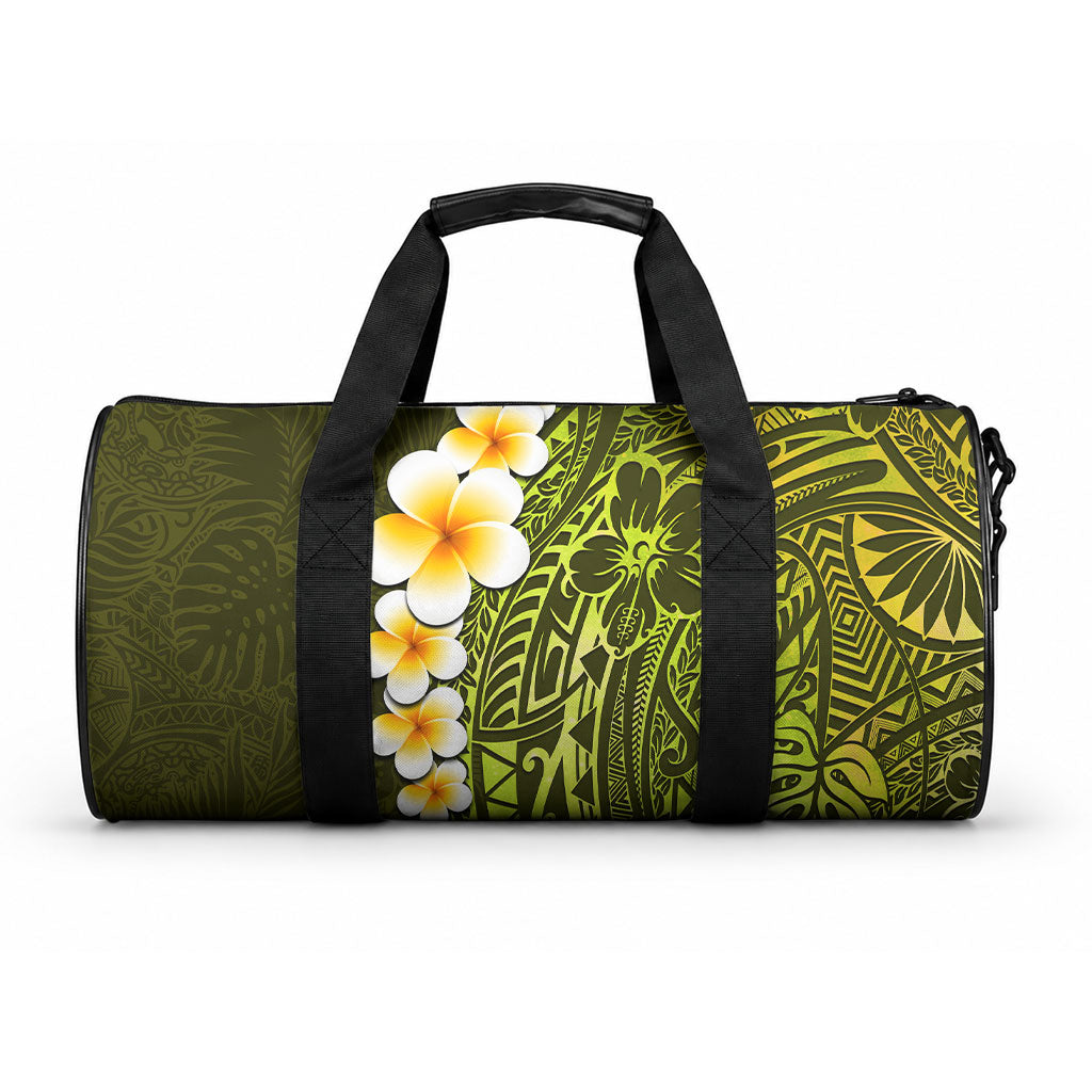 Lime Green Tropical Plumeria With Galaxy Polynesian Art Duffle Bag