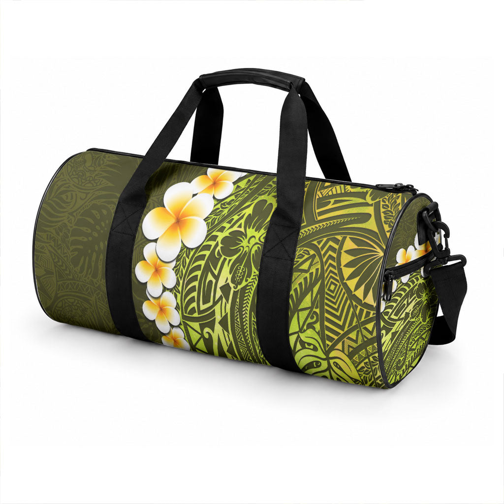 Lime Green Tropical Plumeria With Galaxy Polynesian Art Duffle Bag