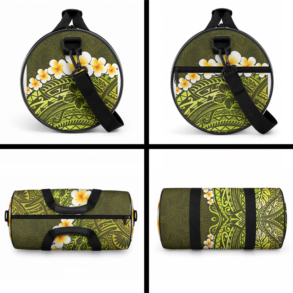 Lime Green Tropical Plumeria With Galaxy Polynesian Art Duffle Bag