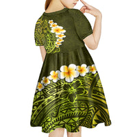 Lime Green Tropical Plumeria With Galaxy Polynesian Art Kid Short Sleeve Dress LT14 - Polynesian Pride