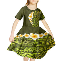 Lime Green Tropical Plumeria With Galaxy Polynesian Art Kid Short Sleeve Dress LT14 - Polynesian Pride