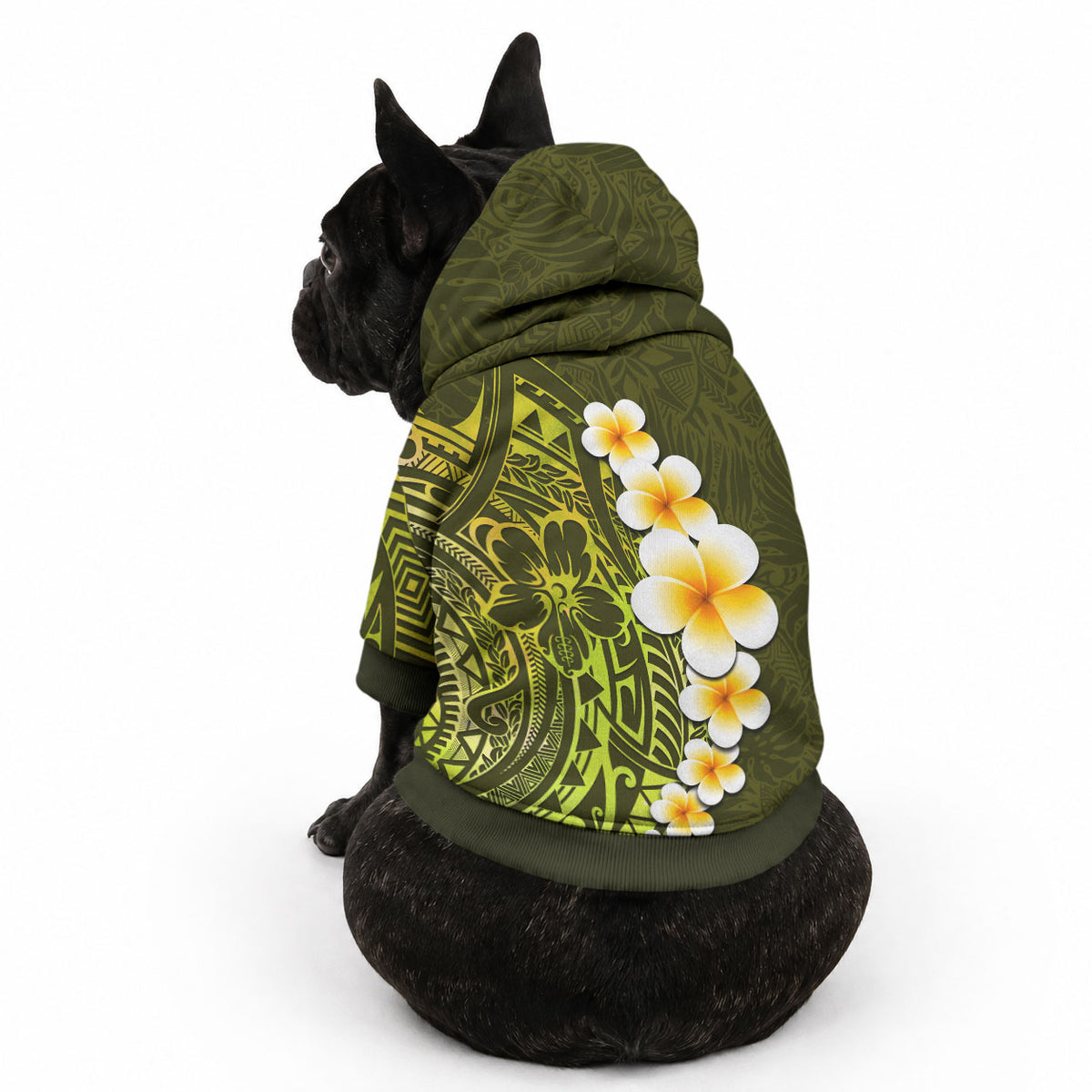 Lime Green Tropical Plumeria With Galaxy Polynesian Art Pet Hoodie