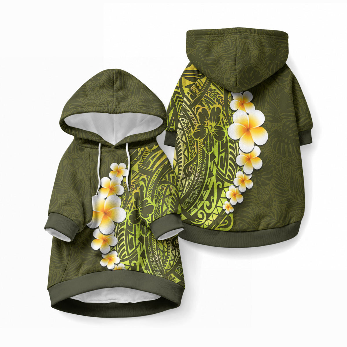 Lime Green Tropical Plumeria With Galaxy Polynesian Art Pet Hoodie