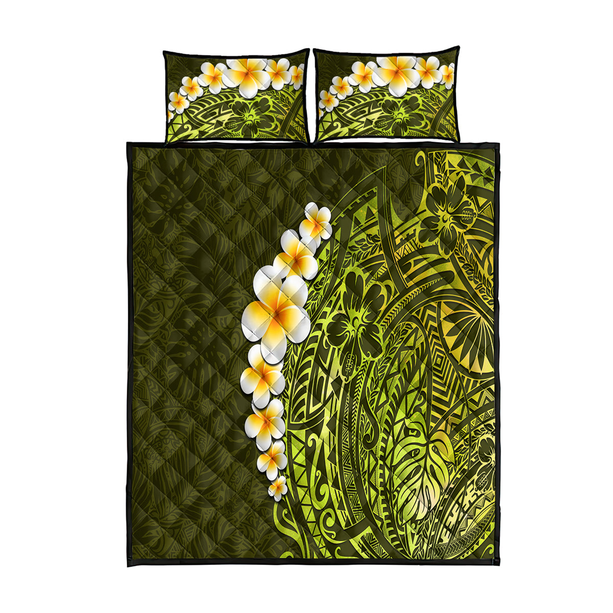 Lime Green Tropical Plumeria With Galaxy Polynesian Art Quilt Bed Set LT14 Lime Green - Polynesian Pride