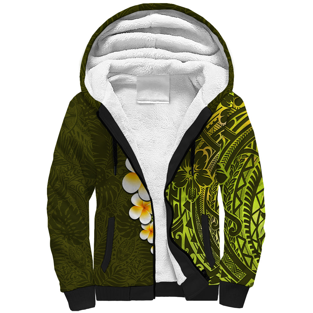 Lime Green Tropical Plumeria With Galaxy Polynesian Art Sherpa Hoodie LT14 Unisex Lime Green - Polynesian Pride
