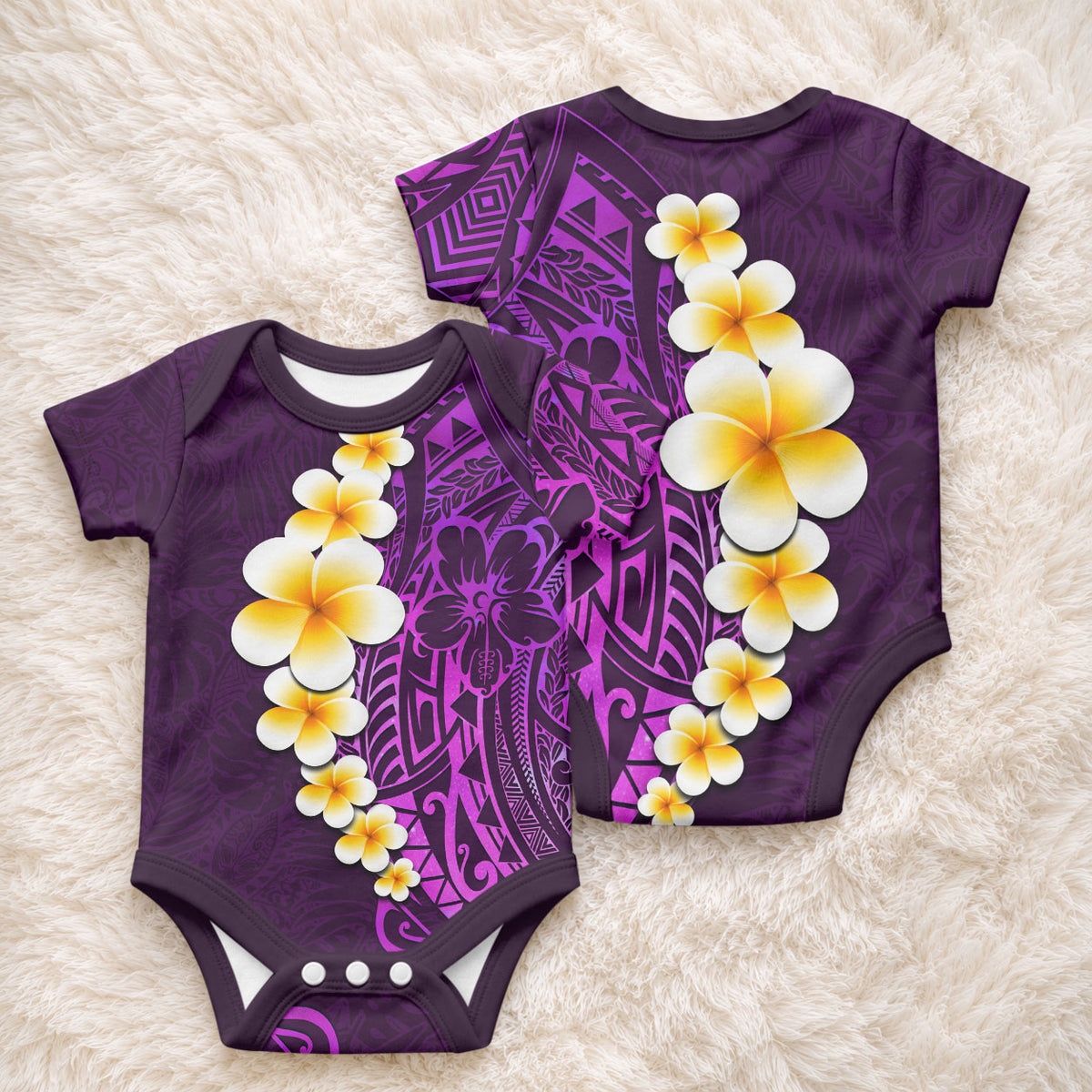 Purple Tropical Plumeria With Galaxy Polynesian Art Baby Onesie