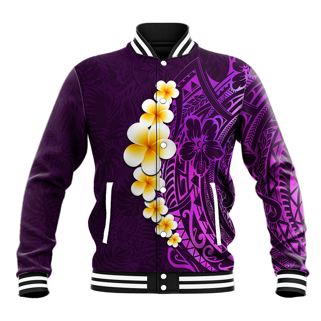 Purple Tropical Plumeria With Galaxy Polynesian Art Baseball Jacket LT14 Unisex Purple - Polynesian Pride