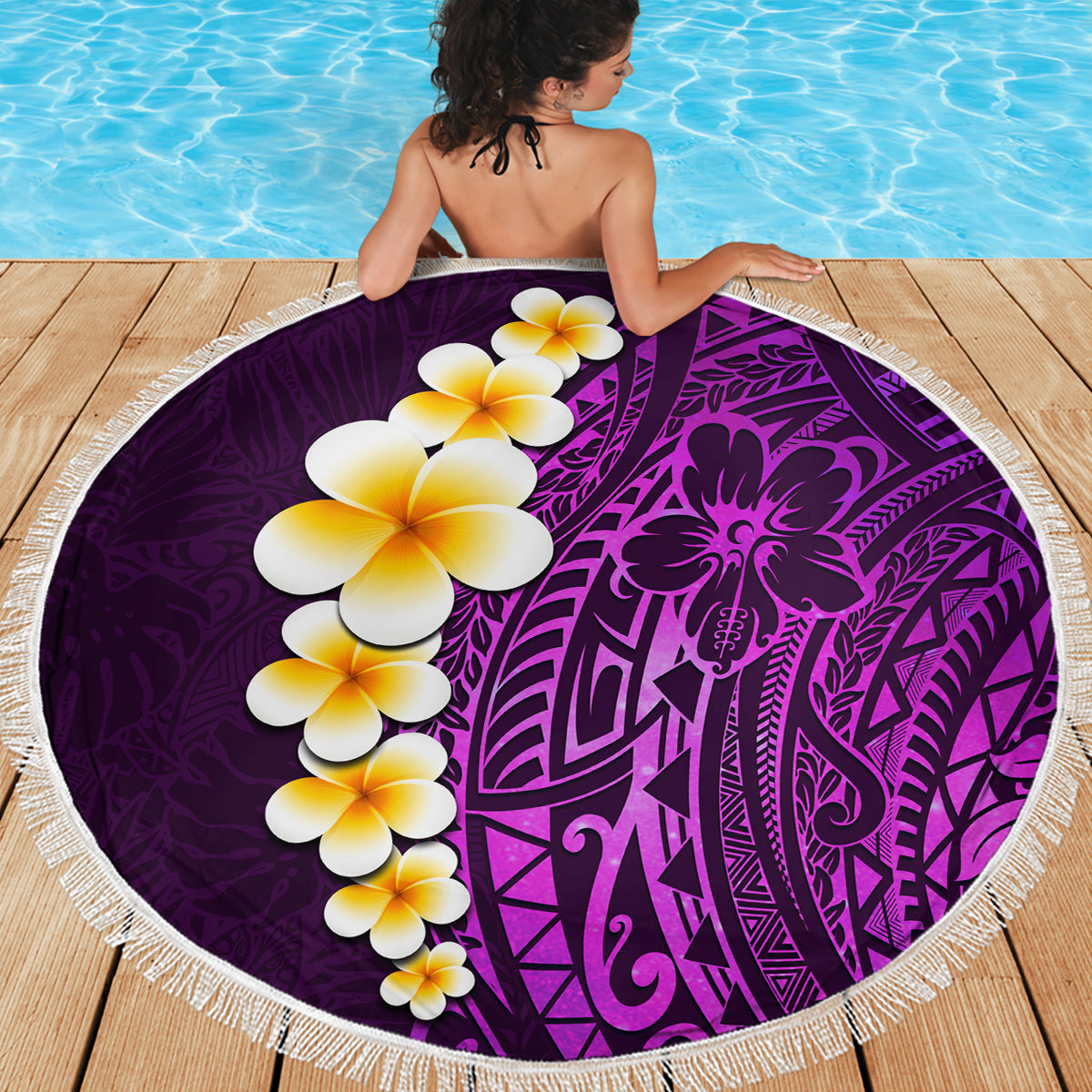 Purple Tropical Plumeria With Galaxy Polynesian Art Beach Blanket LT14 - Polynesian Pride