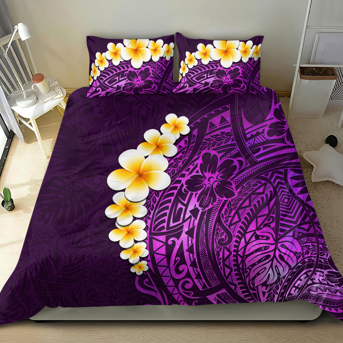 Purple Tropical Plumeria With Galaxy Polynesian Art Bedding Set LT14 - Polynesian Pride