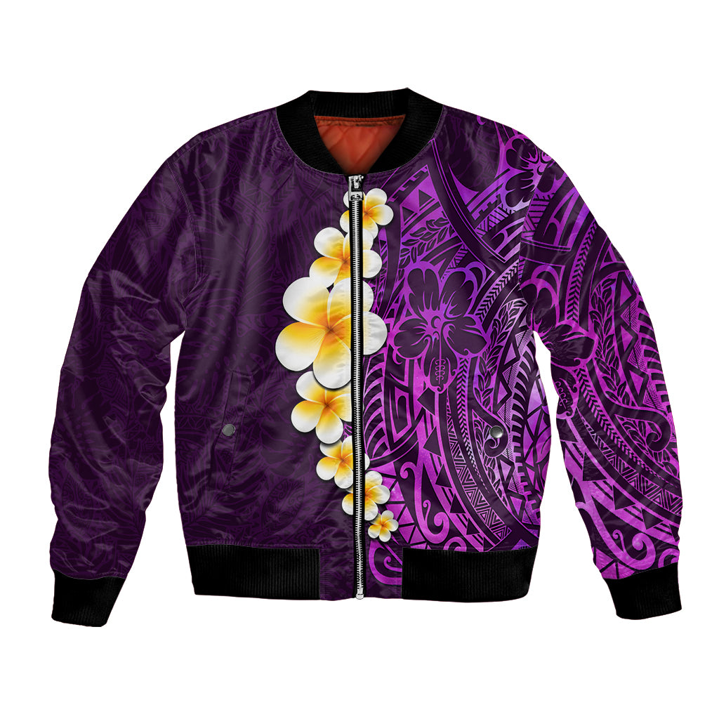 Purple Tropical Plumeria With Galaxy Polynesian Art Bomber Jacket LT14 Unisex Purple - Polynesian Pride