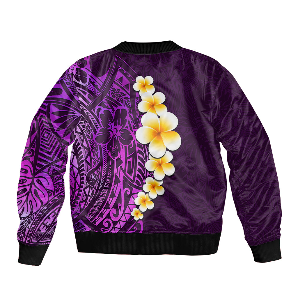 Purple Tropical Plumeria With Galaxy Polynesian Art Bomber Jacket LT14 - Polynesian Pride