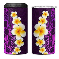 Purple Tropical Plumeria With Galaxy Polynesian Art 4 in 1 Can Cooler Tumbler