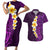 Purple Tropical Plumeria With Galaxy Polynesian Art Couples Matching Short Sleeve Bodycon Dress and Hawaiian Shirt LT14 Purple - Polynesian Pride