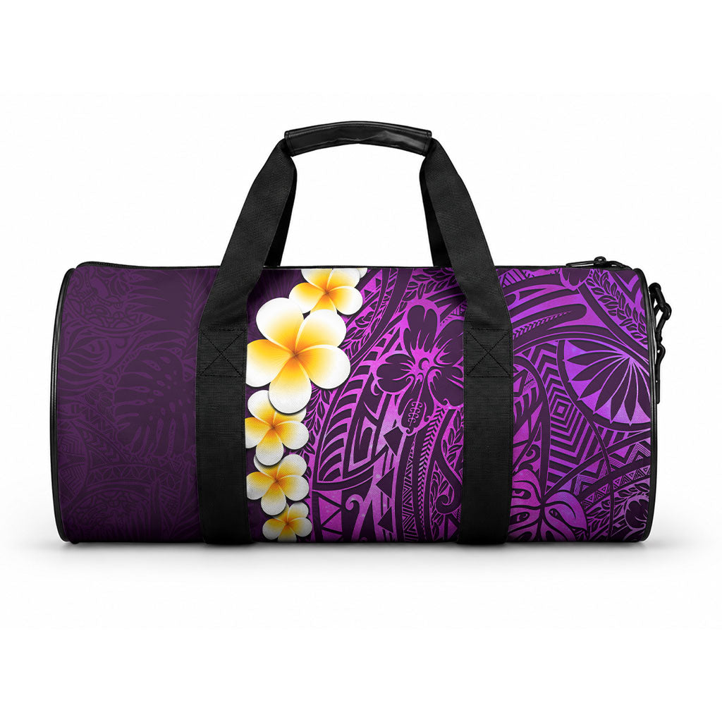Purple Tropical Plumeria With Galaxy Polynesian Art Duffle Bag