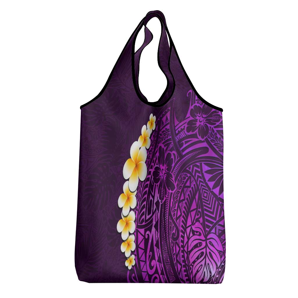 Purple Tropical Plumeria With Galaxy Polynesian Art Grocery Bag