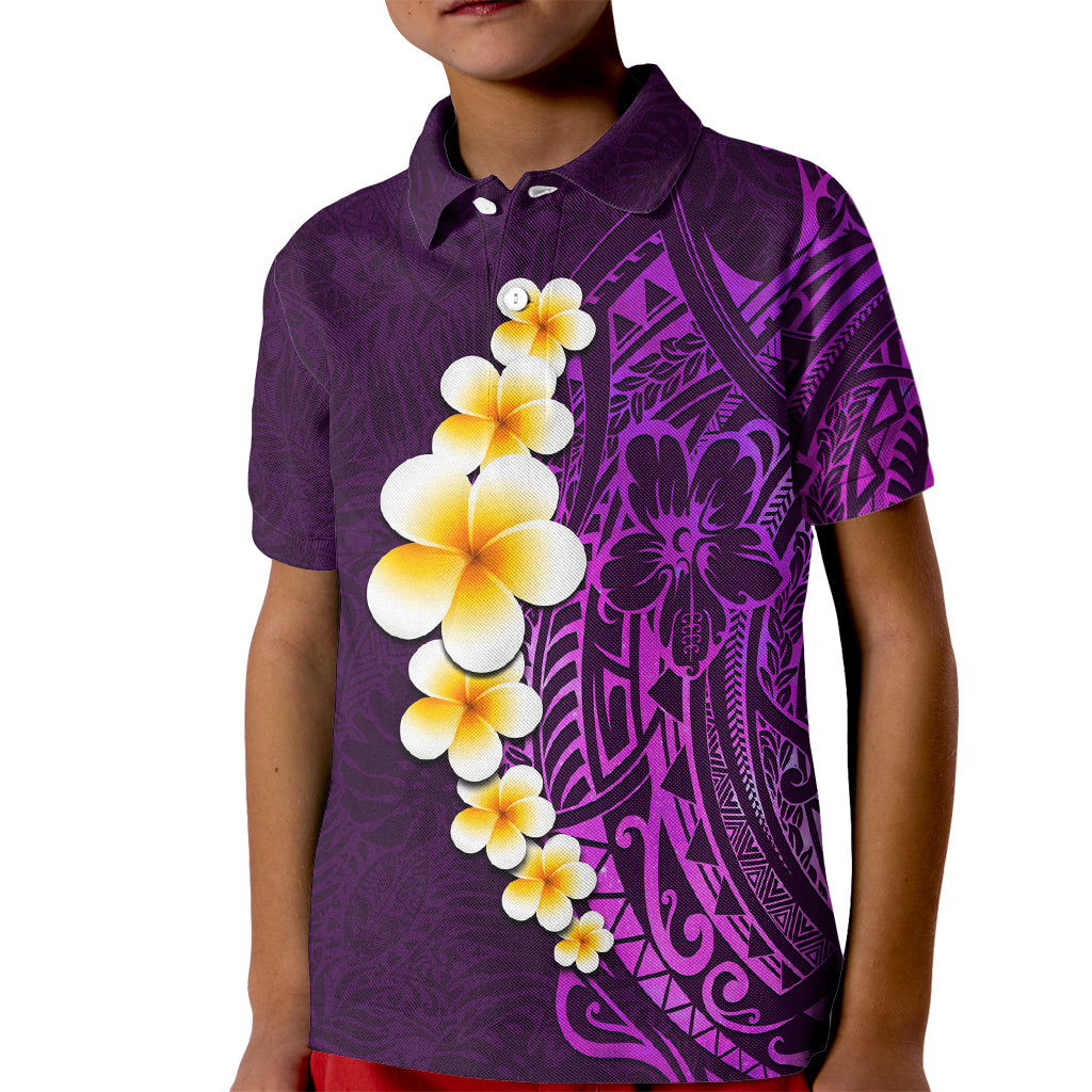 Purple Tropical Plumeria With Galaxy Polynesian Art Kid Polo Shirt LT14 Kid Purple - Polynesian Pride