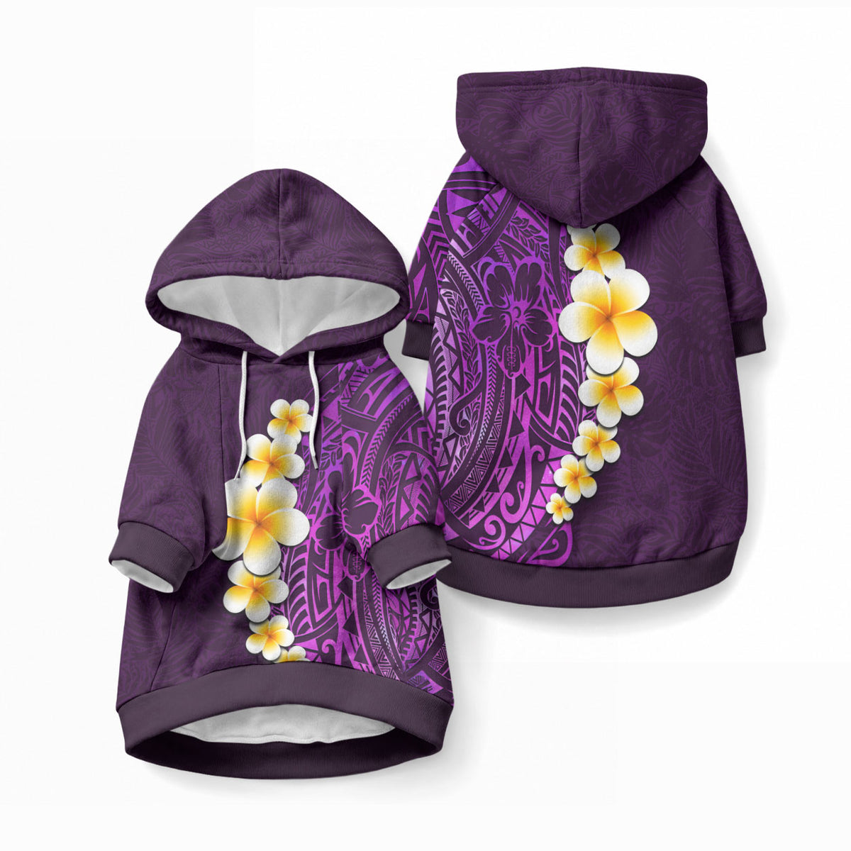 Purple Tropical Plumeria With Galaxy Polynesian Art Pet Hoodie