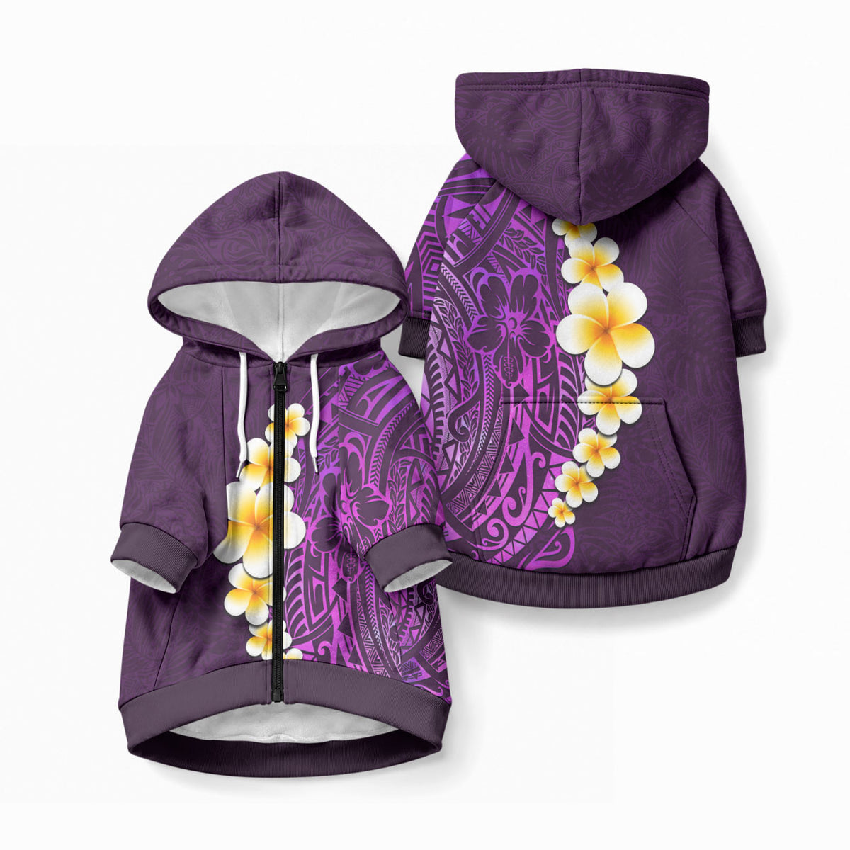 Purple Tropical Plumeria With Galaxy Polynesian Art Pet Hoodie