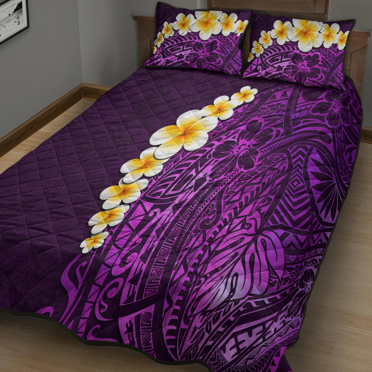 Purple Tropical Plumeria With Galaxy Polynesian Art Quilt Bed Set LT14 - Polynesian Pride