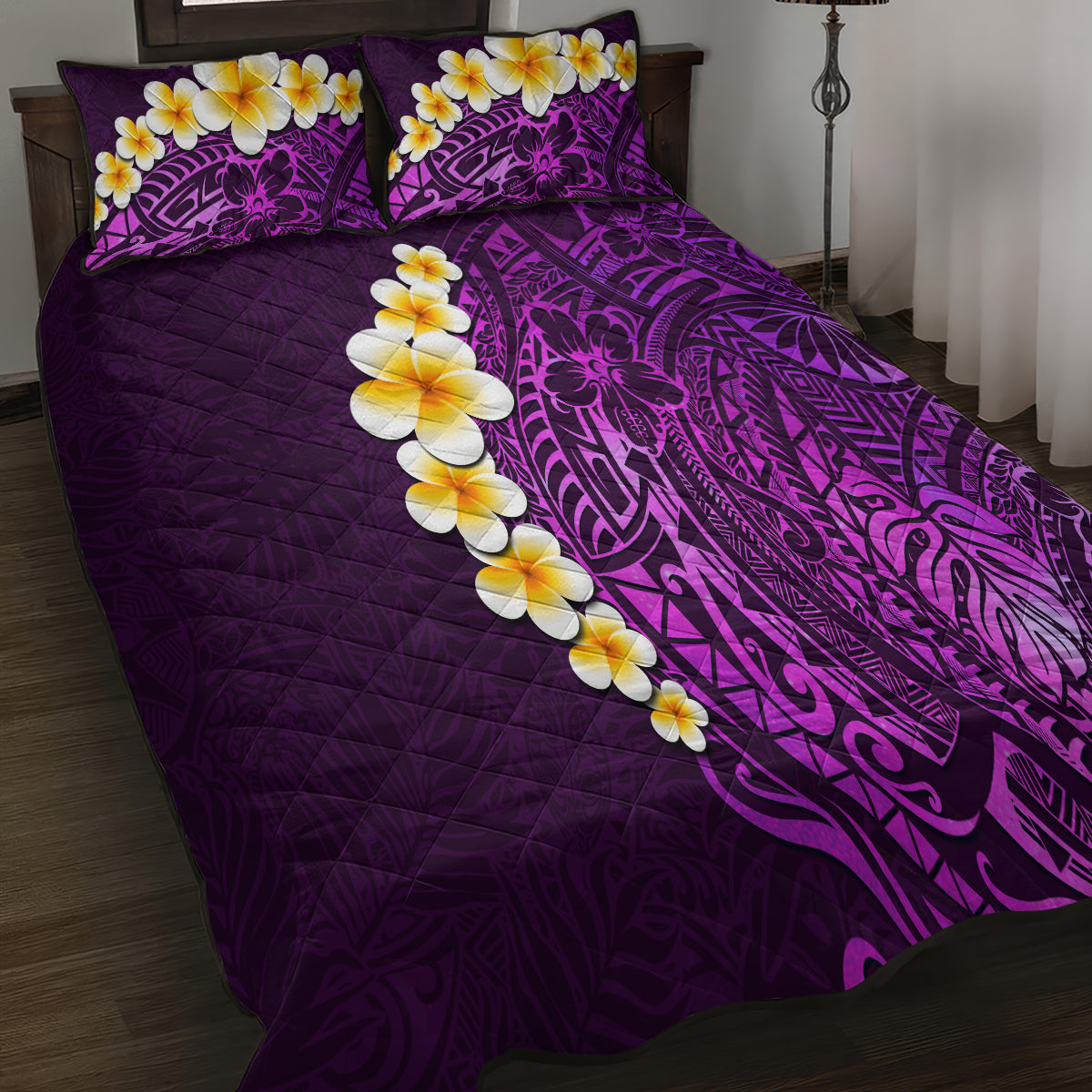 Purple Tropical Plumeria With Galaxy Polynesian Art Quilt Bed Set LT14 - Polynesian Pride
