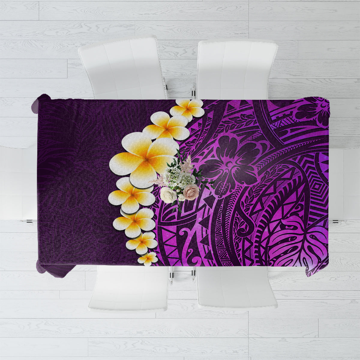 Purple Tropical Plumeria With Galaxy Polynesian Art Tablecloth LT14 Purple - Polynesian Pride