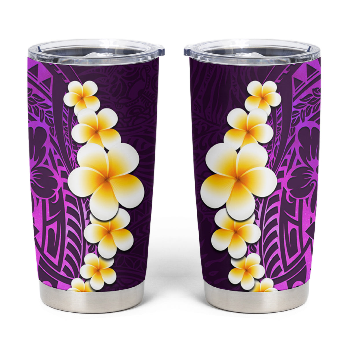 Purple Tropical Plumeria With Galaxy Polynesian Art Tumbler Cup