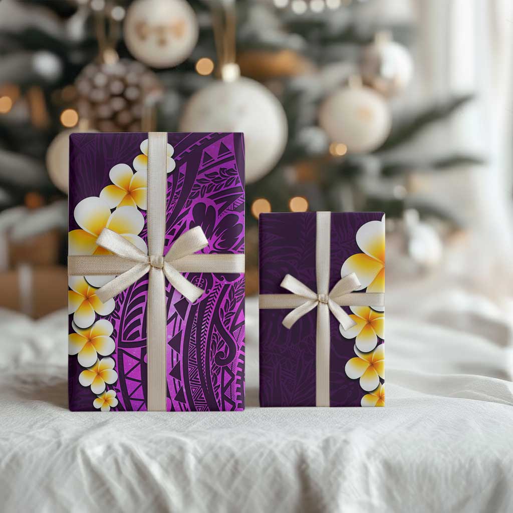 Purple Polynesia Wrapping Paper Plumeria Tropical Leaves With Galaxy Polynesian Art LT14 - Polynesian Pride